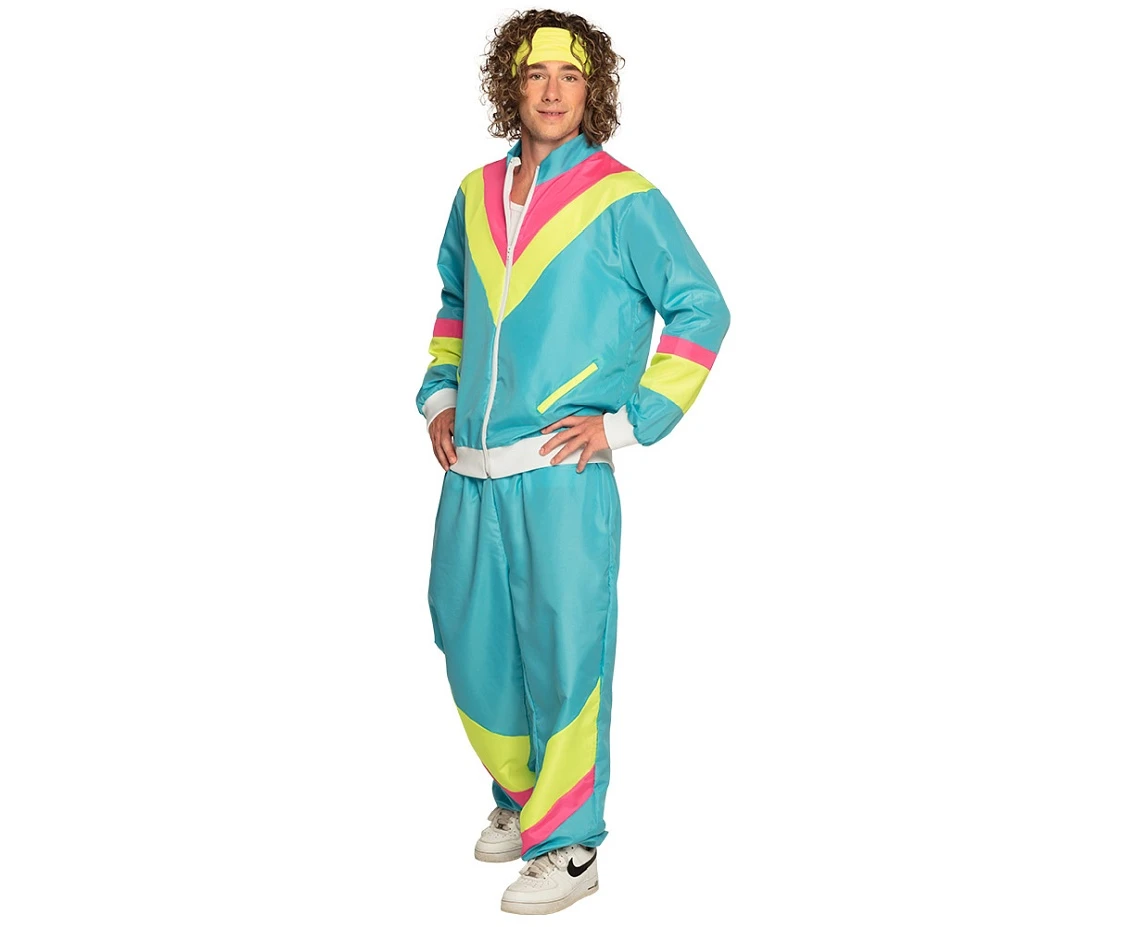 Men''s Neon Turquoise Retro Tracksuit, Size M